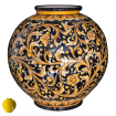 Vaso in maiolica di Caltagirone dipinto a mano con decoro Ornato Caruso fondo nero